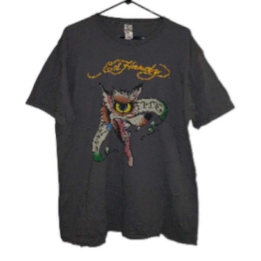 Vintage Ed Hardy T-shirt Men's XXL Wolf Y2K Gray "Love Me" by Christian Audigier